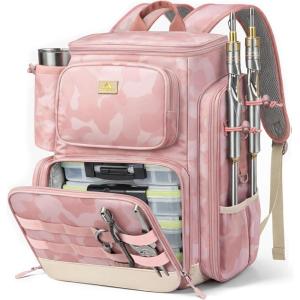 image:imageMATEIN Pro Fishing Backpack with 4 Tackle Boxes amp Rod Holders Water Resistant Tackle Backpack 3600 with Knife and Gripper Side Storage amp Cooler Compartment Fishing Gifts for Men CamoPink Camouflage
