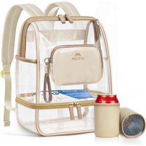 image:imageMATEIN CLASSIC TPU Clear Backpack Stadium Approved DualLayer Clear Stadium Bag 12612 with RFID Wristlet Pouch Thick Transparent Backpack with Insulated Can Sleeves for Game Day Sports FestivalBrown