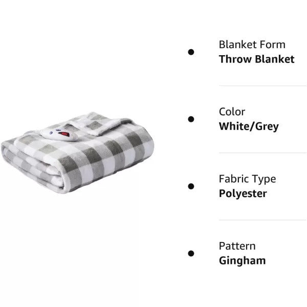 Biddeford Blankets Microplush Electric Heated Throw Blanket with Adjustable Heat Settings and Auto ShutOff Timer Machine Washable Digital Controller Throw GreyWhiteGrey