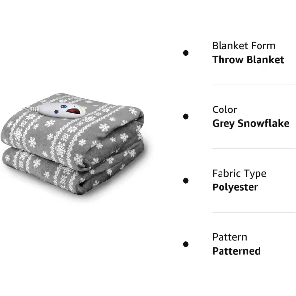 Biddeford Blankets Microplush Electric Heated Throw Blanket with Adjustable Heat Settings and Auto ShutOff Timer Machine Washable Digital Controller Throw GreyGrey Snowflake