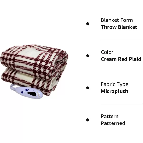 Biddeford Blankets Microplush Electric Heated Throw Blanket with Adjustable Heat Settings and Auto ShutOff Timer Machine Washable Digital Controller Throw GreyCream Red Plaid