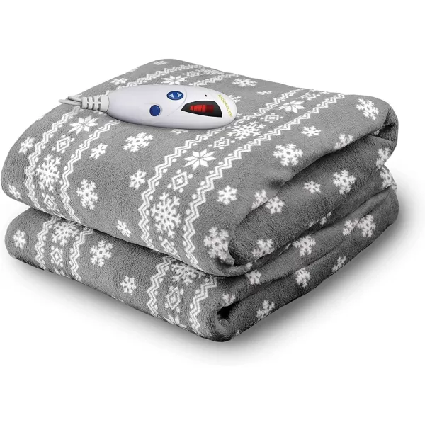 Biddeford Blankets Microplush Electric Heated Throw Blanket with Adjustable Heat Settings and Auto ShutOff Timer Machine Washable Digital Controller Throw GreyGrey Snowflake