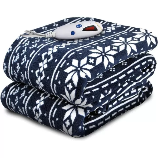 Biddeford Blankets Microplush Electric Heated Throw Blanket with Adjustable Heat Settings and Auto ShutOff Timer Machine Washable Digital Controller Throw GreyNavy Fair Isle