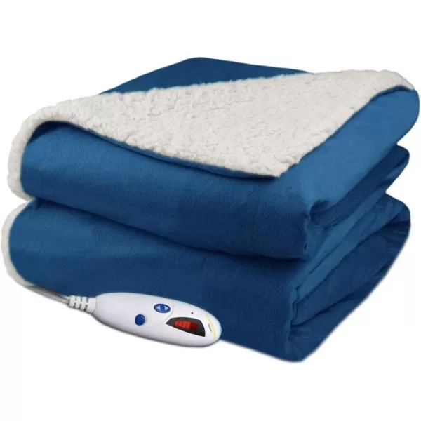 Biddeford Blankets Velour Sherpa Electric Heated Blanket with Digital Controller Throw Heather GreyDenim