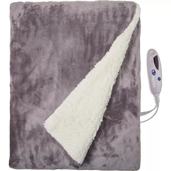 Biddeford Blankets Velour Sherpa Electric Heated Blanket with Digital Controller Throw Heather GreyGray With Natural Sherpa