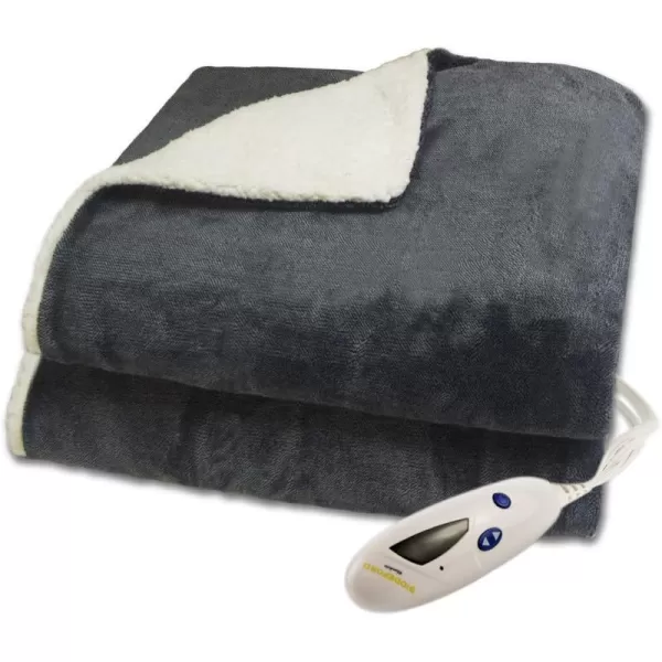 Biddeford Blankets Velour Sherpa Electric Heated Blanket with Digital Controller Throw Heather GreyHeather Grey