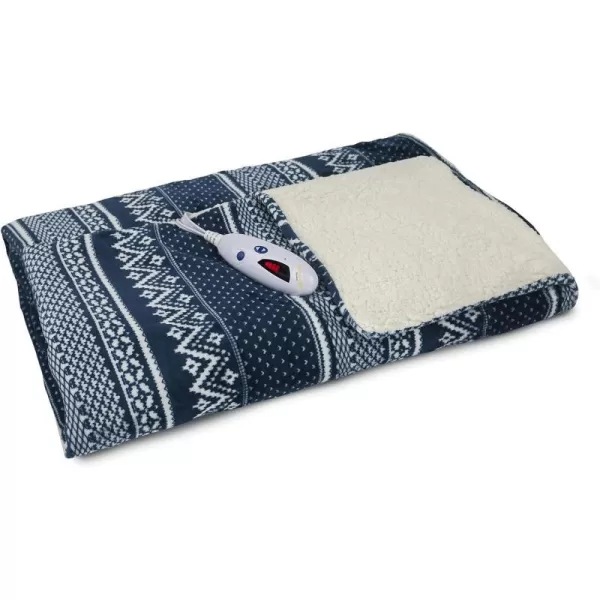 Biddeford Blankets Velour Sherpa Electric Heated Blanket with Digital Controller Throw Heather GreyNavy Nordic