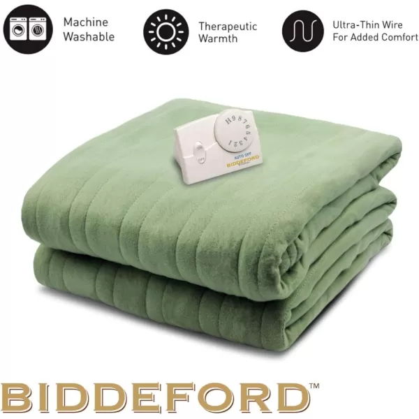 BIDDEFORD BLANKETS Comfort Knit Electric Heated Blanket with Analog Controller Twin NaturalFull Sage