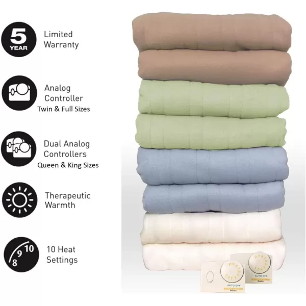 BIDDEFORD BLANKETS Comfort Knit Electric Heated Blanket with Analog Controller Twin NaturalFull Sage