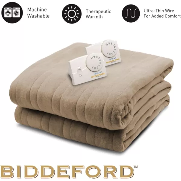 BIDDEFORD BLANKETS Comfort Knit Electric Heated Blanket with Analog Controller Twin NaturalKing Fawn