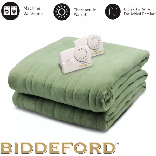 BIDDEFORD BLANKETS Comfort Knit Electric Heated Blanket with Analog Controller Twin NaturalQueen Sage