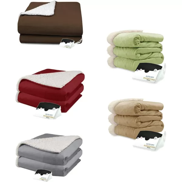 BIDDEFORD BLANKETS Micro Mink Sherpa Electric Heated Blanket with Digital Controller King LinenFull Chocolate