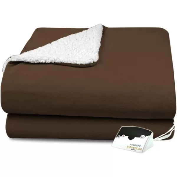 BIDDEFORD BLANKETS Micro Mink Sherpa Electric Heated Blanket with Digital Controller King LinenFull Chocolate