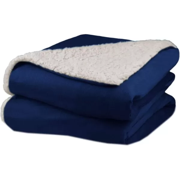 BIDDEFORD BLANKETS Micro Mink Sherpa Electric Heated Blanket with Digital Controller King LinenFull Navy