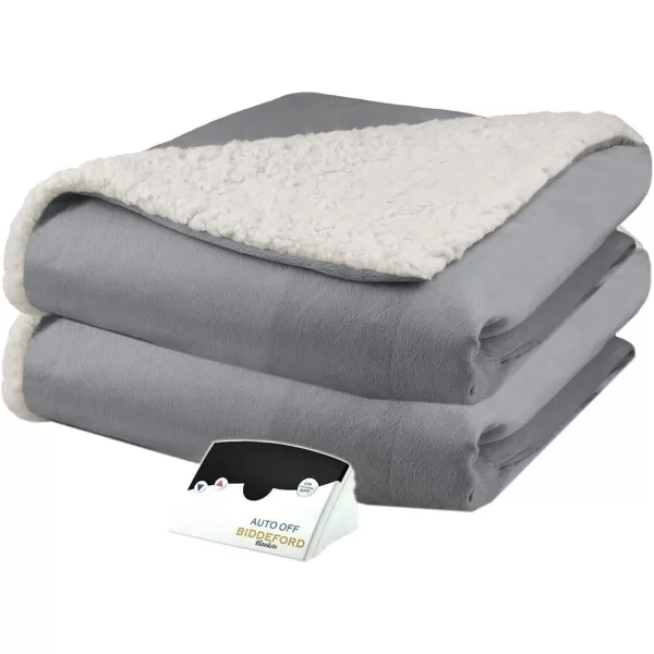 BIDDEFORD BLANKETS Micro Mink Sherpa Electric Heated Blanket with Digital Controller King LinenTwin Grey