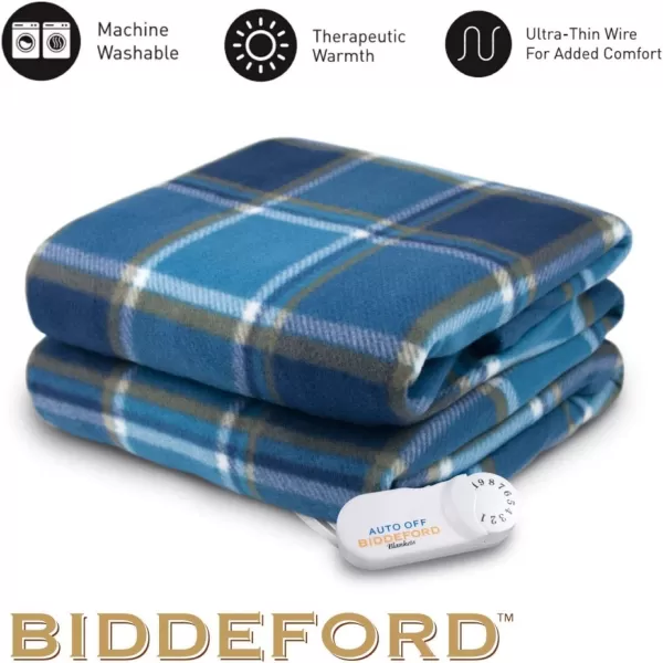 Biddeford Blankets Comfort Knit Heated Blanket with Therapeutic Heat Settings Machine Washable  Perfect for Warm Cozy Nights Analog Controller Throw BrickThrow Blue Plaid