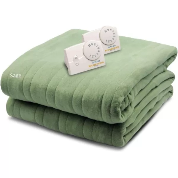 BIDDEFORD BLANKETS Comfort Knit Electric Heated Blanket with Analog Controller Twin NaturalKing Sage