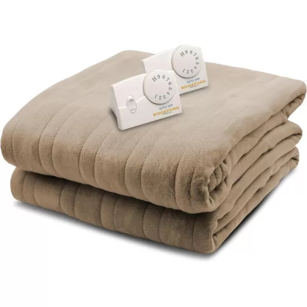 BIDDEFORD BLANKETS Comfort Knit Electric Heated Blanket with Analog Controller Twin NaturalKing Taupe Brown