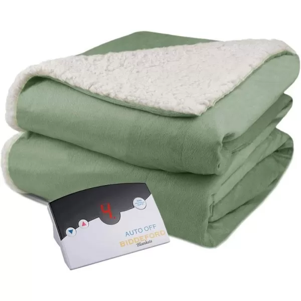 BIDDEFORD BLANKETS Micro Mink Sherpa Electric Heated Blanket with Digital Controller King LinenFull Sage