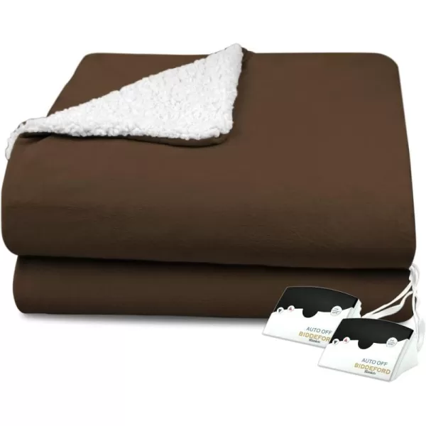 BIDDEFORD BLANKETS Micro Mink Sherpa Electric Heated Blanket with Digital Controller King LinenQueen Chocolate