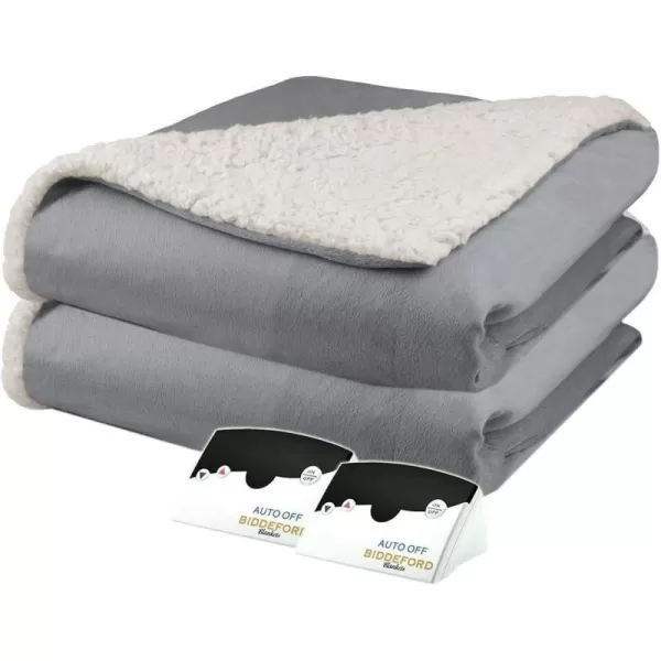 BIDDEFORD BLANKETS Micro Mink Sherpa Electric Heated Blanket with Digital Controller King LinenQueen Grey