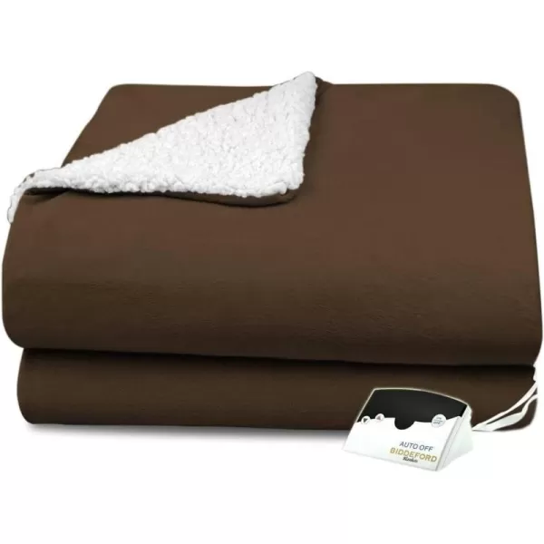 BIDDEFORD BLANKETS Micro Mink Sherpa Electric Heated Blanket with Digital Controller King LinenTwin Chocolate