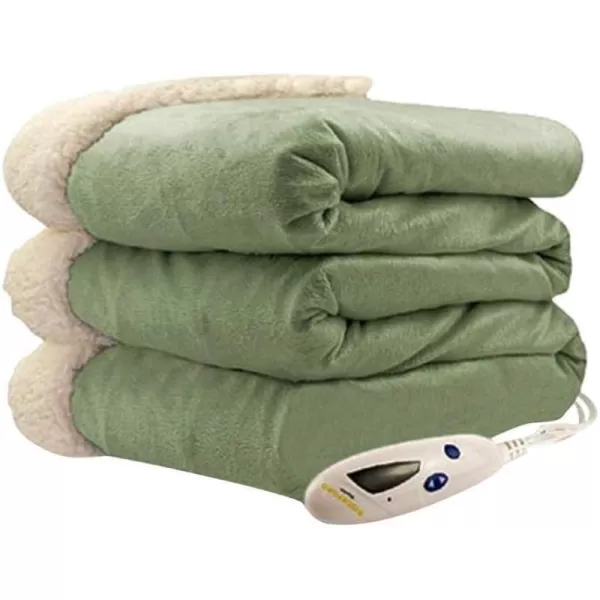 BIDDEFORD BLANKETS Micro Mink Sherpa Electric Heated Blanket with Digital Controller Throw SageBIDDEFORD BLANKETS Micro Mink Sherpa Electric Heated Blanket with Digital Controller Throw Sage