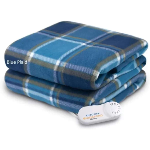 Biddeford Blankets Comfort Knit Heated Blanket with Therapeutic Heat Settings Machine Washable  Perfect for Warm Cozy Nights Analog Controller Throw BrickThrow Blue Plaid