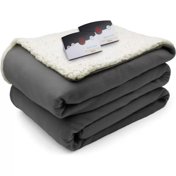 Biddeford Blankets Comfort Knit Sherpa Electric Heated Blanket with Digital Controller King GreyKing Steel Grey