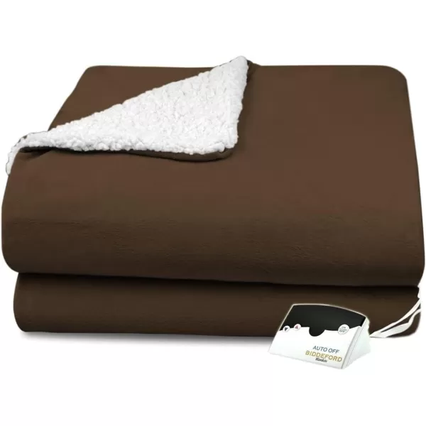 imageBIDDEFORD BLANKETS Micro Mink Sherpa Electric Heated Blanket with Digital Controller Twin SageChocolate