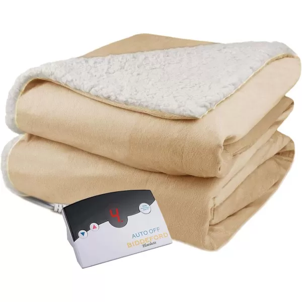 imageBIDDEFORD BLANKETS Micro Mink Sherpa Electric Heated Blanket with Digital Controller Twin SageLinen