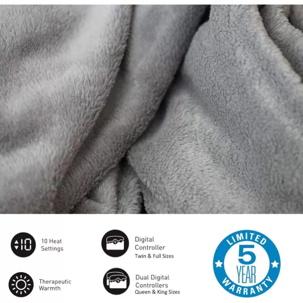 imageBIDDEFORD BLANKETS Micro Plush Electric Heated Blanket with Digital Controller Full Grey