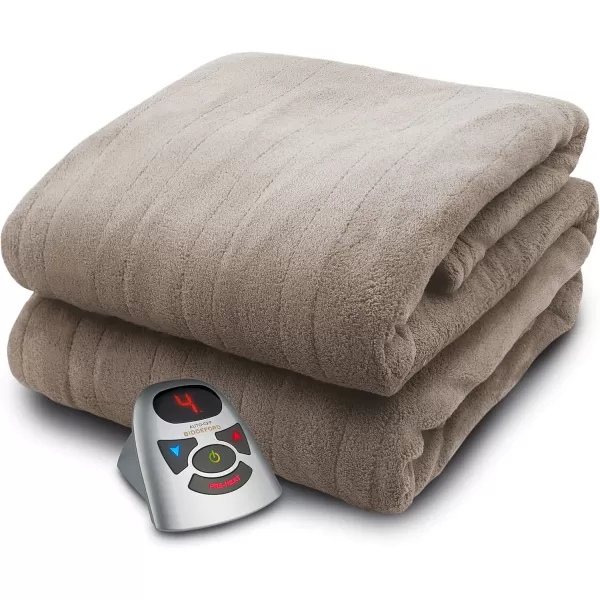 imageBIDDEFORD BLANKETS Micro Plush Electric Heated Blanket with Digital Controller Twin TaupeClaret