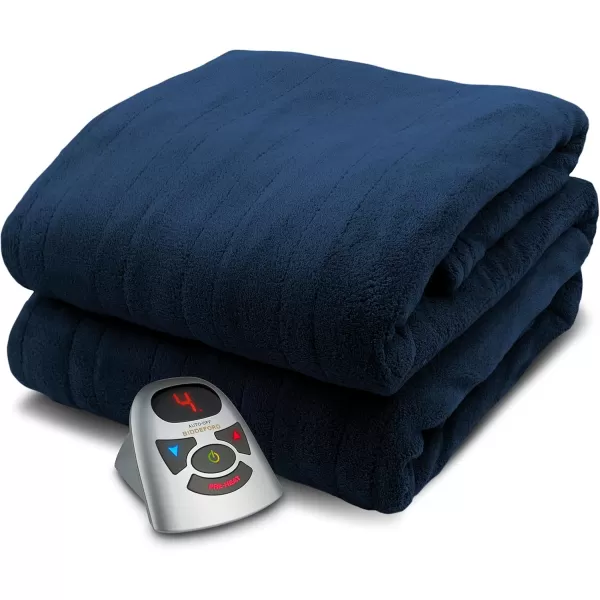 imageBIDDEFORD BLANKETS Micro Plush Electric Heated Blanket with Digital Controller Twin TaupeNavy Blue