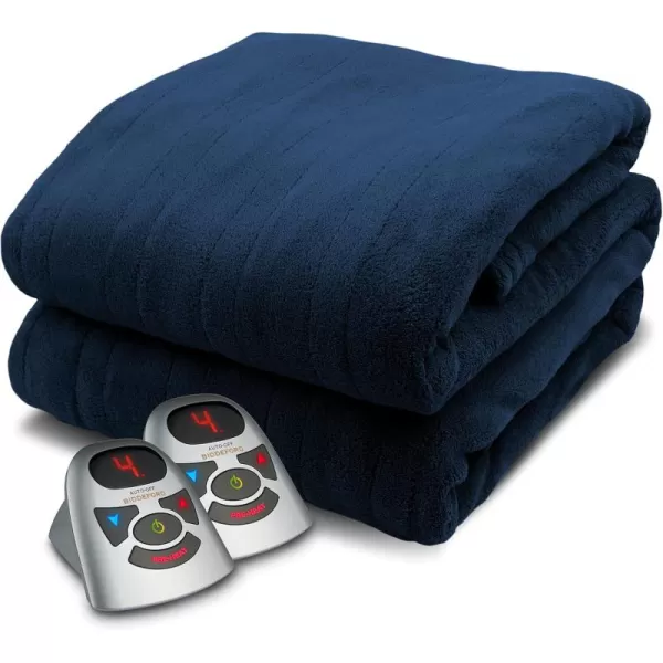 imageBIDDEFORD BLANKETS Micro Plush Electric Heated Blanket with Digital Controller Twin TaupeNavy Blue