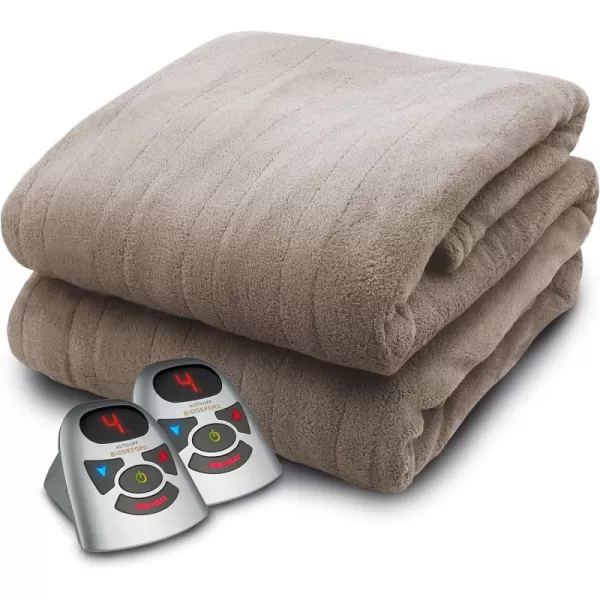 imageBIDDEFORD BLANKETS Micro Plush Electric Heated Blanket with Digital Controller Twin TaupeTaupe