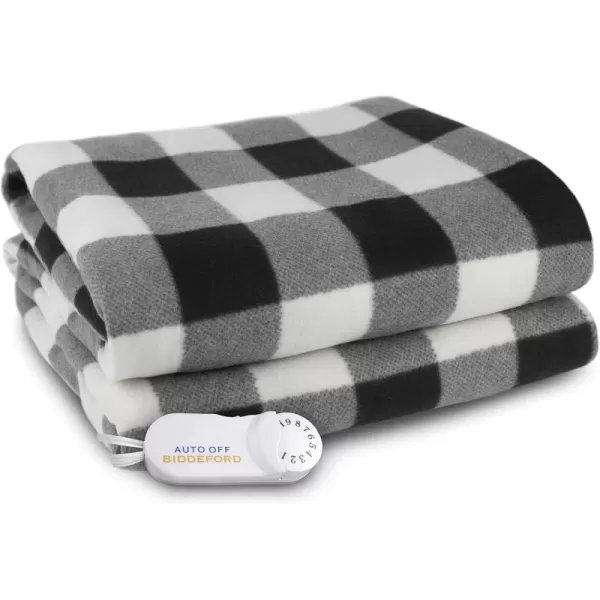 imageBiddeford Blankets Comfort Knit Heated Blanket with Therapeutic Heat Settings Machine Washable  Perfect for Warm Cozy Nights Analog Controller Throw SageBlackWhite Buffalo Check