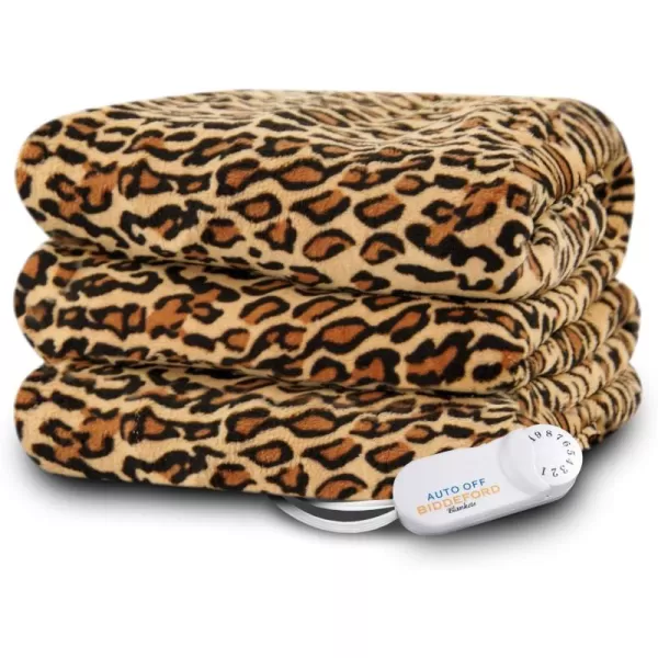 imageBiddeford Blankets Comfort Knit Heated Blanket with Therapeutic Heat Settings Machine Washable  Perfect for Warm Cozy Nights Analog Controller Throw SageCheetah Print