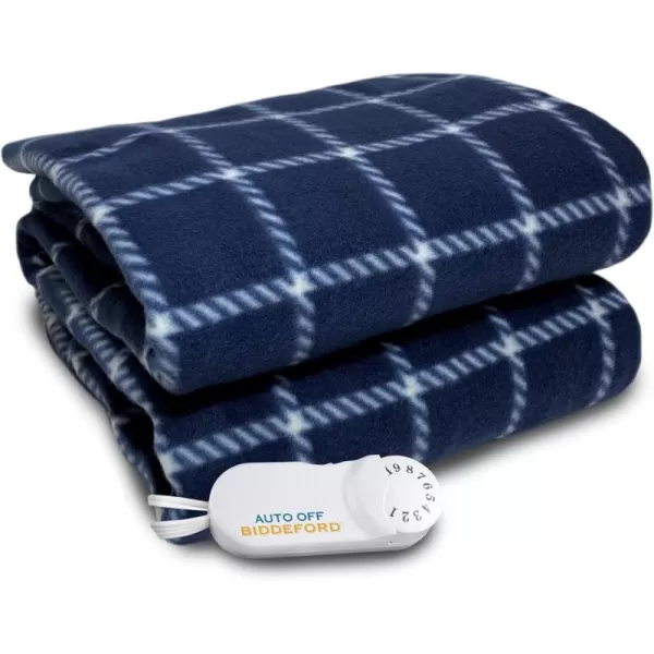 imageBiddeford Blankets Comfort Knit Heated Blanket with Therapeutic Heat Settings Machine Washable  Perfect for Warm Cozy Nights Analog Controller Throw SageNavyCream Plaid