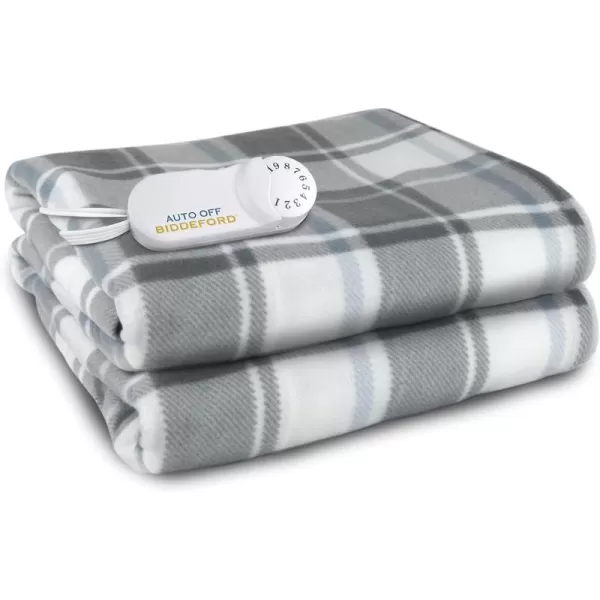 imageBiddeford Blankets Comfort Knit Heated Blanket with Therapeutic Heat Settings Machine Washable  Perfect for Warm Cozy Nights Analog Controller Throw SageGreyCreamBlue Plaid