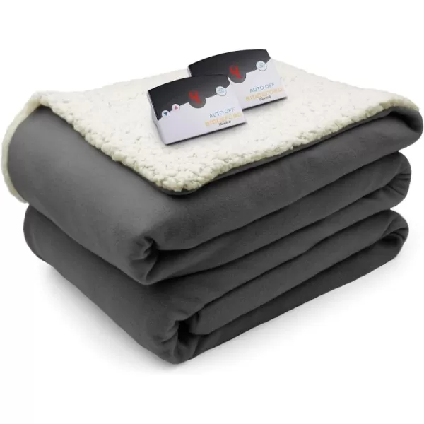 imageBiddeford Blankets Comfort Knit Sherpa Electric Heated Blanket with Digital Controller King GreySteel Grey