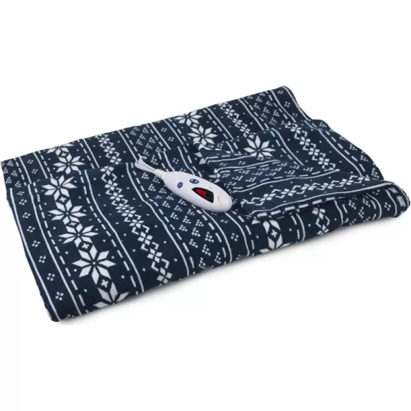 imageBiddeford Blankets Microplush Electric Heated Throw Blanket with Adjustable Heat Settings and Auto ShutOff Timer Machine Washable Digital Controller Throw Navy Fair Isle