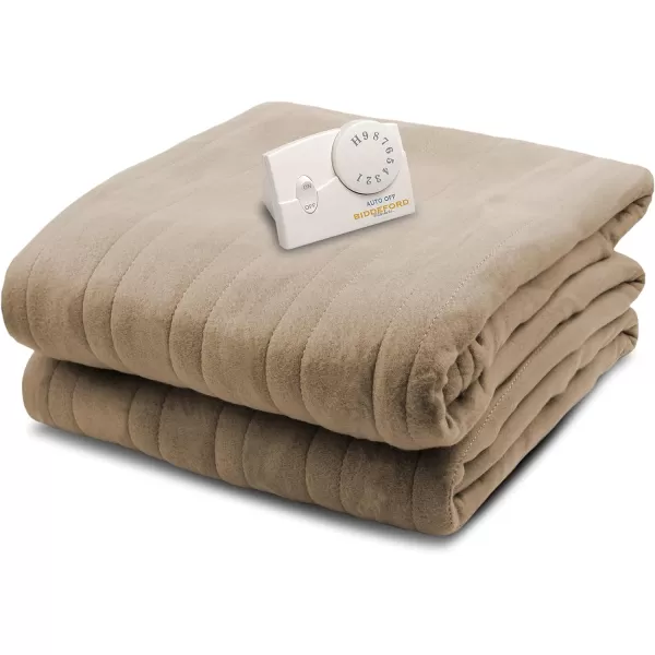 imageBiddeford Blankets Comfort Knit Heated Blanket with Therapeutic Heat Settings Machine Washable Safety Tested ampamp Approved  Perfect for Warm Cozy Nights Analog Controller King GreyTaupe Brown