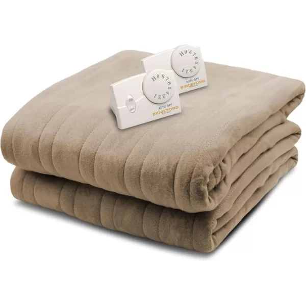 imageBiddeford Blankets Comfort Knit Heated Blanket with Therapeutic Heat Settings Machine Washable Safety Tested ampamp Approved  Perfect for Warm Cozy Nights Analog Controller King GreyTaupe Brown