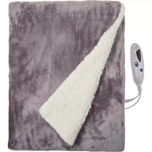 imageBiddeford Blankets Velour Sherpa Electric Heated Blanket with Digital Controller Throw GreyWhite Buffalo CheckGray With Natural Sherpa