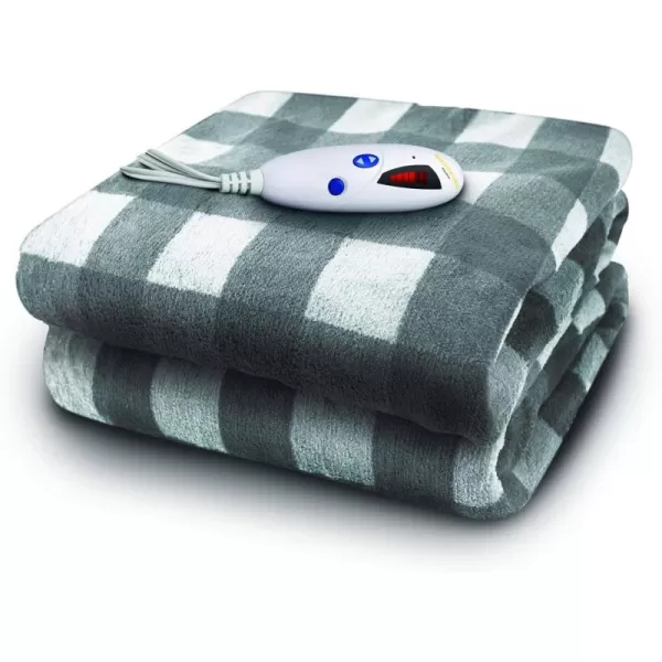 imageBiddeford Blankets Velour Sherpa Electric Heated Blanket with Digital Controller Throw GreyWhite Buffalo CheckGreyWhite Buffalo Check