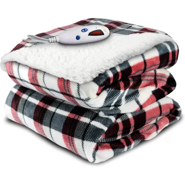 imageBiddeford Blankets Velour Sherpa Electric Heated Blanket with Digital Controller Throw GreyWhite Buffalo CheckRedCreamBlack Plaid