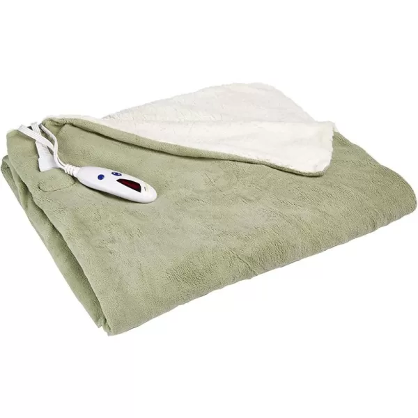 imageBIDDEFORD BLANKETS Micro Mink Sherpa Electric Heated Blanket with Digital Controller Throw Sage