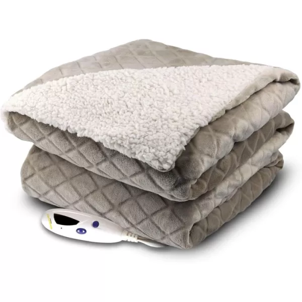 imageBiddeford Blankets Velour Sherpa Electric Heated Blanket with Digital Controller Throw Taupe