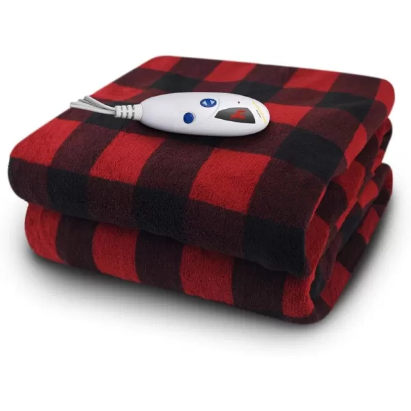 imageBiddeford Blankets Microplush Electric Heated Throw Blanket with Adjustable Heat Settings and Auto ShutOff Timer Machine Washable Digital Controller Throw BlackRed Buffalo Plaid